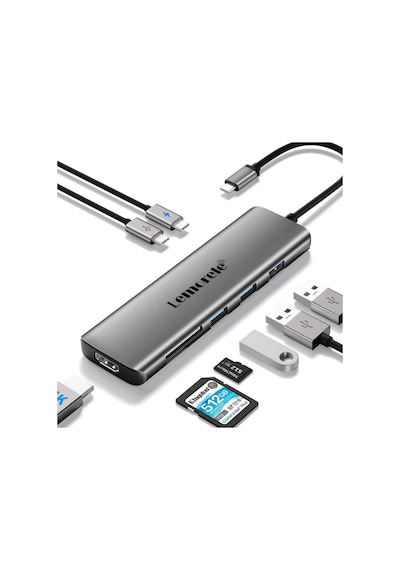 Lemorele Tc38 8 İn 1 Type-c Hub Çoklayıcı - 4k Hdmı Görüntü, 100w Pd Hızlı Şarj, 3x Usb 3.0, Sd/tf Kart Okuyucu Adaptör