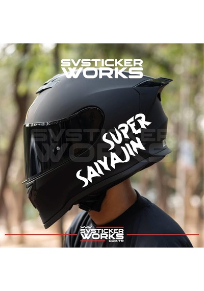 Super Saiyajin Yazılı Kask Sticker Tüm Kasklar Uyumlu Tek Yön 1 Adet Beyaz