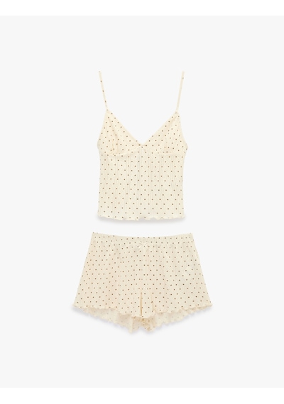 Koton Pamuklu Askılı Şortlu Puantiyeli Pijama Takımı Pembe 6slk40153mk