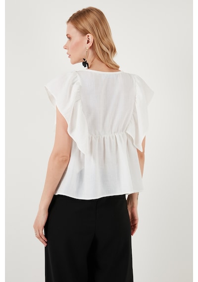 Lela Regular Fit Önden Bağlamalı Volanlı Bayan Bluz 611Fb20064 Ekru