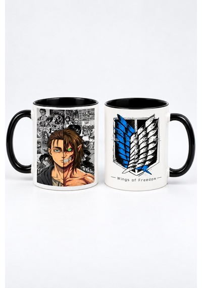 Attack On Titan Eren Yeager Porselen Anime Hediye Kupa Bardak Siyah