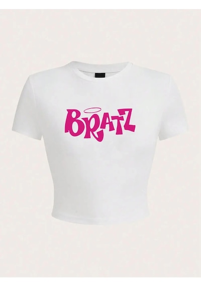 Tarzsokak Y2k Pembe Bratz Mektup Baskı Kırpma T-shirt Seksi Yaz Sokak Kadın Kısa Kollu Rahat Yumuşak St Beyaz