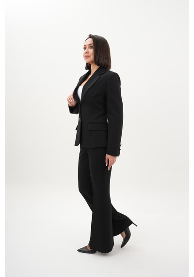 Velnara Moda Siyah Modern Klasik Kadın Takım Elbise - Düğme Detaylı Ceket & İspanyol Paça Pantolon Siyah - 942450642 Siyah