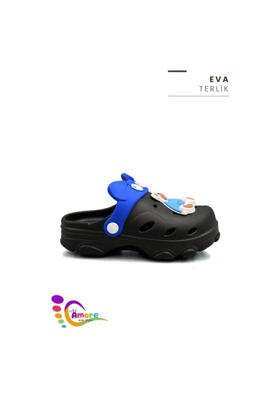 Sermoda Gözlük Desen Ayıcıklı Eva Çocuk Plaj Havuz Terlik Sabo Terlik Siyah Mavi