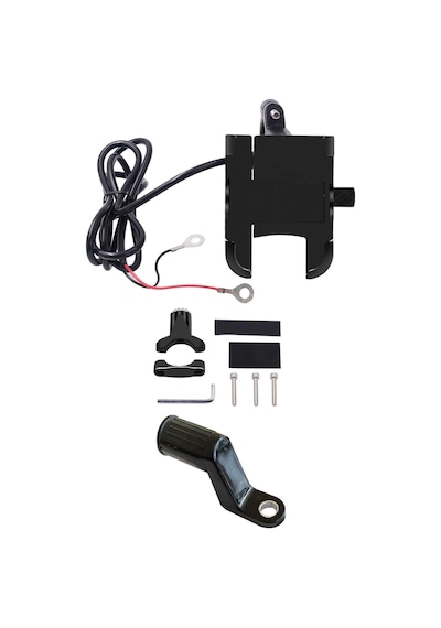 Powertec Motosiklet Telefon Tutucu USB Şarjlı Alüminyum Alaşım Gidon ve Ayna Bağlantılı