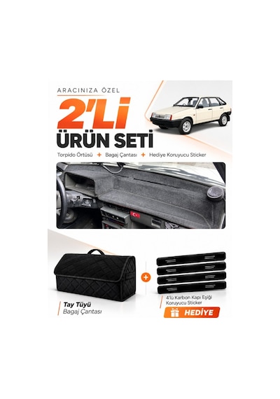 E-biz Lada Samara Karbiratörlü 1984-1999 Uyumlu Torpido Örtüsü + Tay Tüyü Çanta - Siyah - Ld003