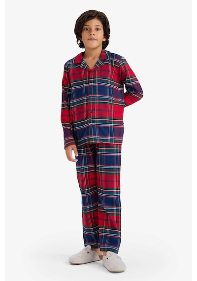 Defacto Erkek Çocuk Pijama Takımı Flanel Uzun Kollu Üst Uzun Alt F0983a825wnrd286 Kırmızı-rd286