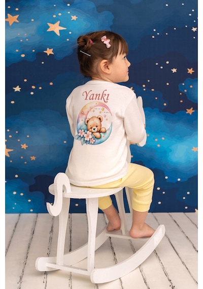 Pia Baby İsme Özel Kız Çocuk 2 Adet Pijama Takımı %100 Pamuk Penye İsim Baskılı Kişiye Özel Kreş Pijaması Hediye Seti 11108m15pi Krem