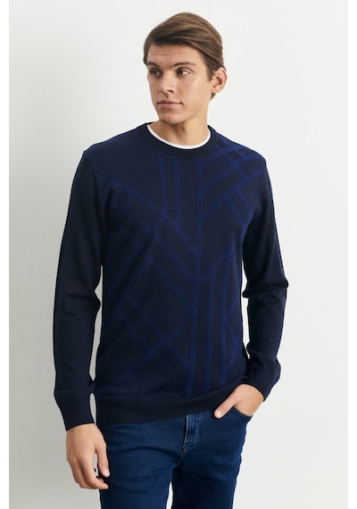 AC&Co / Altınyıldız Classics ERKEK LACI Standart Fit Bisiklet Yaka Modern Desen Detaylı Kışlık Triko Kazak Lacivert