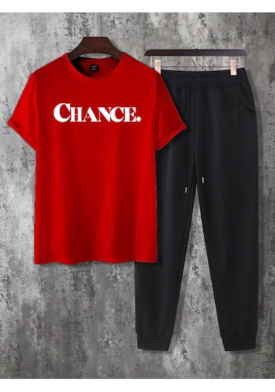 Uyguntarz Unisex Chance Baskılı Eşofman Takımı Kırmızı