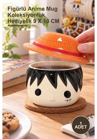 1 Adet One Piece Luffy 3d Kapaklı Kupa Bardak Figürlü Anime Mug Luk Hediyelik 9 X 10 Cm