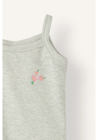 Defacto Çiçek Nakışlı Fitilli Kaşkorse Askılı Üst Şortlu 2li Pijama Takımı Kız Bebek I0403a526hsgr28 Gri-gr28