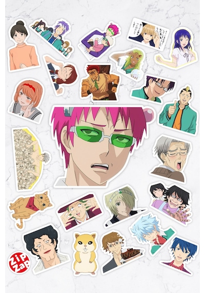 Saiki Kusuo Sticker Paketi 20 Adet Çok Renkli