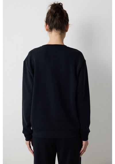 Penti Siyah Bisiklet Yaka Oversize Modal Kısa Sweatshirt