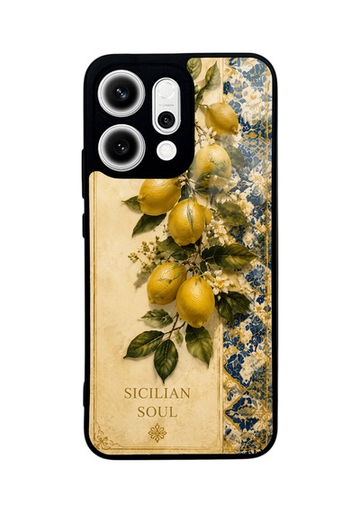 Oppo Reno 14 Sicilian Lemon Garden Tasarımlı Glossy Telefon Kılıfı Sarı