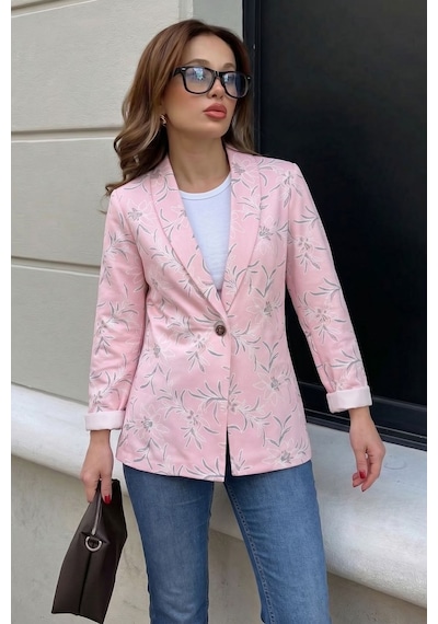 Armonika Kadın Pembe Desenli Tek Düğme Ceket Arm-26y001104