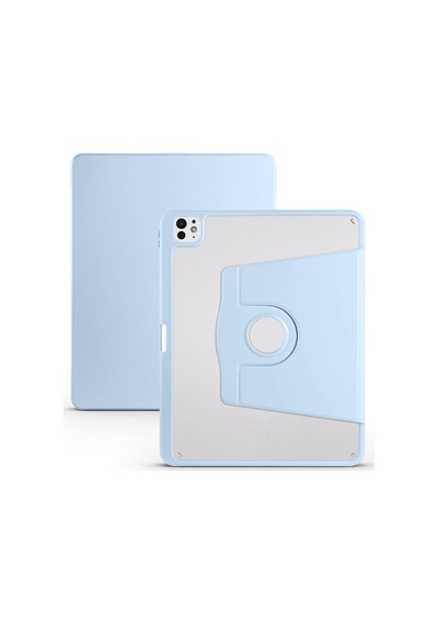 İpad Pro 13 2024 M4 A2925-a2926-a3007 Uyumlu Kalem Bölmeli Dönebilen Standlı Termik Tablet Kılıfı - Mavi - T32974