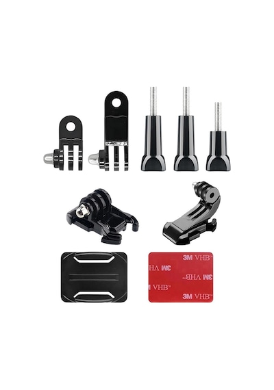 Gplus Bs09kvjh 9 Parça Oval Zemin Kavisli Yüzey Vidalı J-hook Hızlı Tak 3 Yollu Aksiyon Kamera Uyumlu 3m Yapışkanlı Motor Kask Bağlantı Seti Siyah