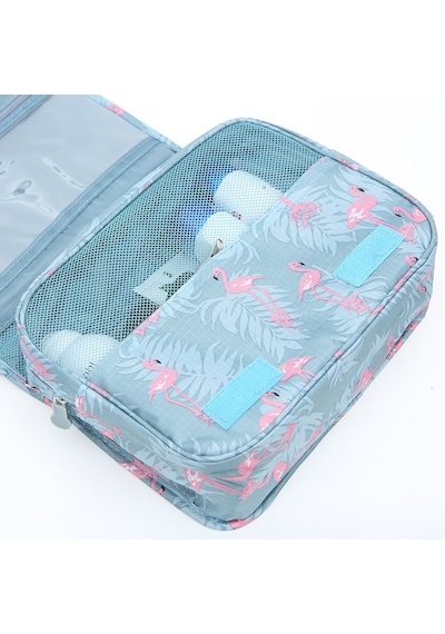 Çok Fonksiyonlu Askılı Makyaj Çantası Flamingo Desen Büyük Boy