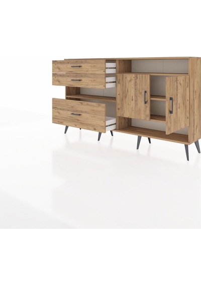 Arges Konsol 4 Raflı 3 Çekmeceli 2 Kapaklı 176x30x99 Çam-çam Çam-çam