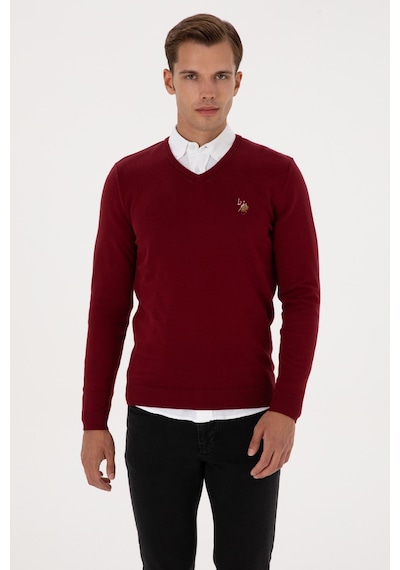 U.S. Polo Assn. Erkek Slim Fit V Yaka Bordo Basic Kazak 50307778-VR014