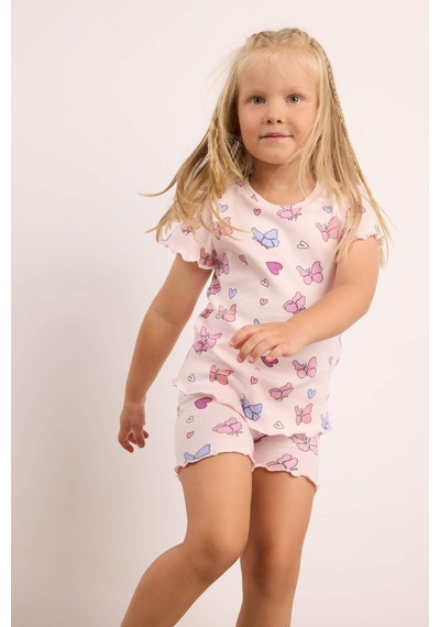 Defacto Fitilli Şortlu 2li Açık Pembe Pijama Takımı Kız Bebek H9311a526smpn671 Pembe-pn671
