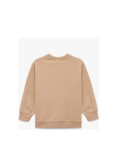 Koton Kız Bebek Baskılı Pamuklu Uzun Kollu Bisiklet Yaka Şardonlu Sweatshirt Kahve