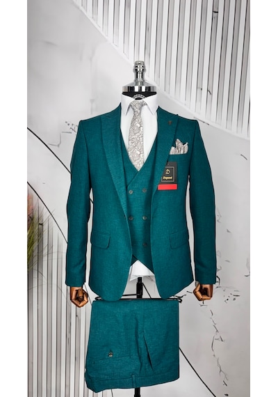 Dupont Classics Dupont Erkek Slim Fit Yelekli Takım Elbise 6 Drop Çift Yırtmaç Koyu Yeşil Dupont Classics Dupont Erkek Slim Fit Yelekli Takım Elbise 6 Drop Çift Yırtmaç Koyu Yeşil