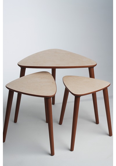Eg Home Tokyo 3'lü Zigon Sehpa %100 Mdf Traverten