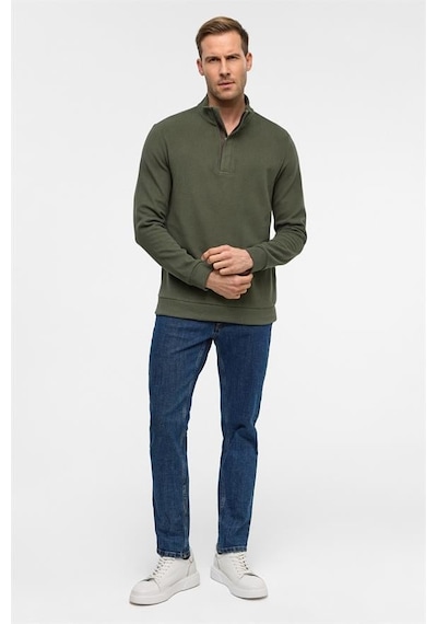 Süvari Haki Regular Düz Polo Yaka Sweatshirt Haki