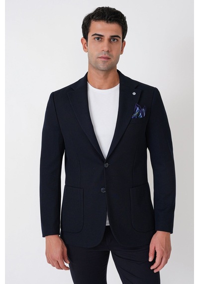 Slim Fit Torba Cepli Esnek Yünlü Lacivert Ceket C 745