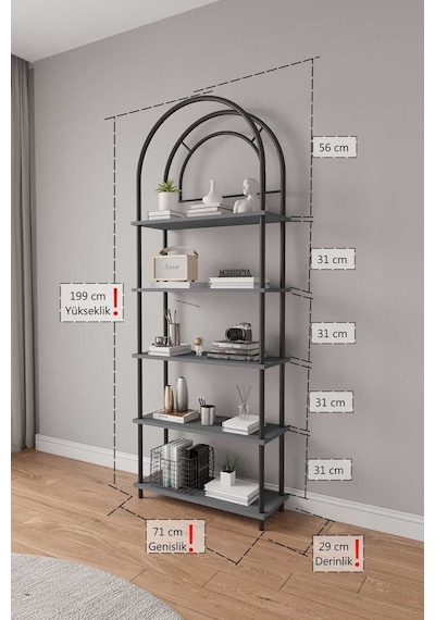 Çevir Kur Antrasit Bohem Kitaplık Çok Amaçlı, 5 Raflı, Dekoratif Dolap 199x71x29 Cm Antrasit Çevir Kur Antrasit Bohem Kitaplık Çok Amaçlı, 5 Raflı, Dekoratif Dolap 199x71x29 Cm Antrasit