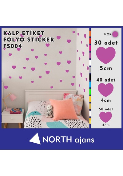 Kalp Folyo Duvar Sticklerı Mor