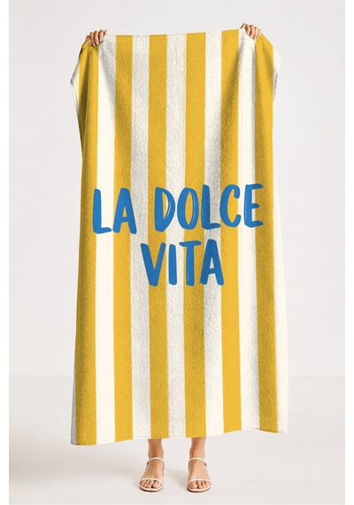 Sarı Çizgili Yaz Temalı Plaj Havlusu - Akdeniz Stil Mavi Beyaz Havuz Deniz Hızlı Kuruyan Plaj Örtüsü Çok Renkli