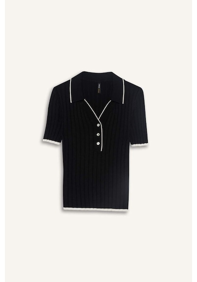 Defacto Fitted Polo Yaka Triko Kısa Kollu Kazak F7771ax25aubk81 Siyah