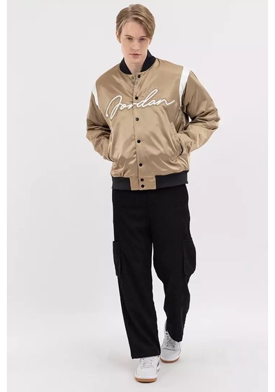Nike Jordan Mvp Varsity Synthetic Fill Jacket Dokuma Bomber Ceket Gold Bej Bej
