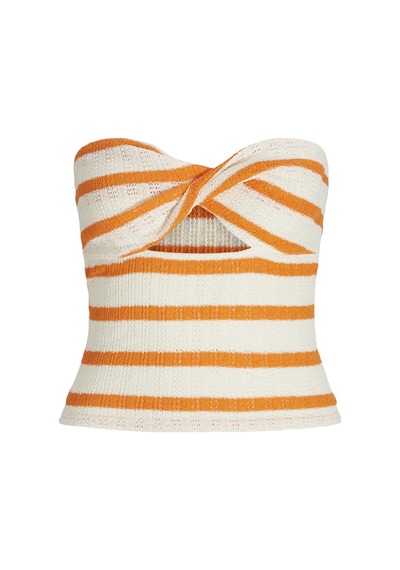 Jack & Jones Kadın Çizgili Straplez Bluz - Linnea - 12277369 Persimmon Orange