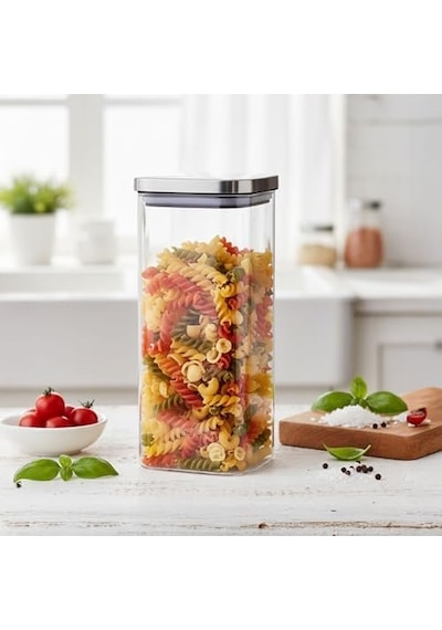 Balsa 1400ml Sızdırmaz Vakumlu Metal Kapaklı Borosilikat Cam Kavanoz Hava Geçirmez & Dayanıklı Gıda Saklama Kabı 10cm X 21cm 7009