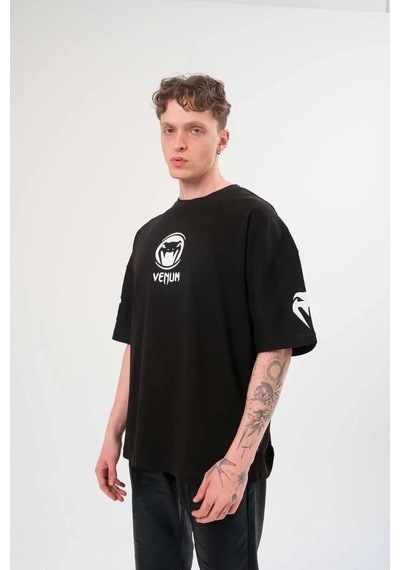 Erkek Kısa Kol Tişört Göğüs Ve Kol Bisiklet Yaka Baskılı T-shirt - Siyah