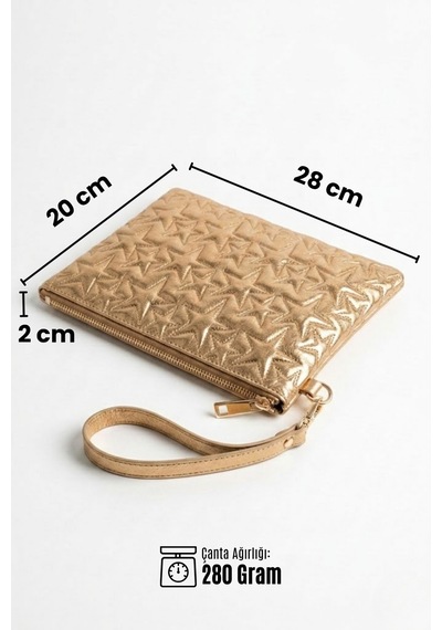 Gl-003 Yıldız Dikişli Kadın El Çantası Clutch Çanta Omuz Çantası Çapraz Çanta Pörtföy Çanta Platin PLATİN