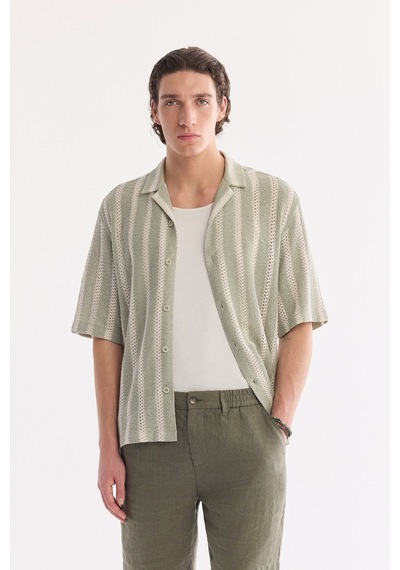 Avva Erkek Haki Beli Lastikli %100 Keten Relaxed Fit Şort B003732