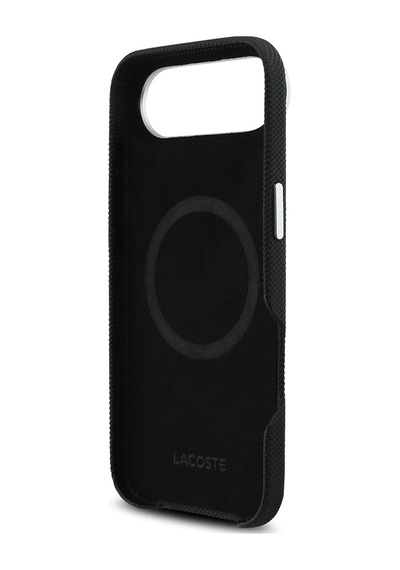 Apple iPhone 17 Air Kılıf Lacoste Lisanslı M-safe Uyumlu Pvc Pike Desenli İkonik Timsah Logolu Kapak Siyah