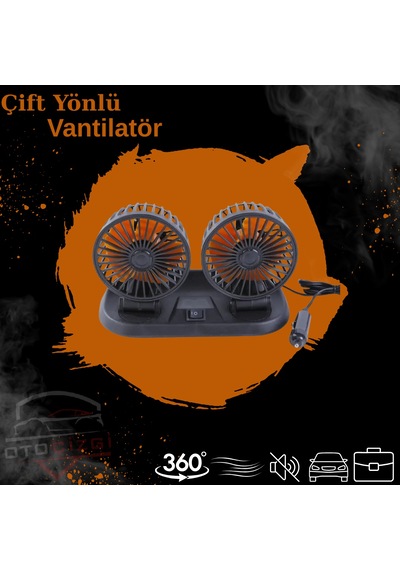Çift Başlı 360 Dönebilen Araç Fanı Çakmaklık Girişli