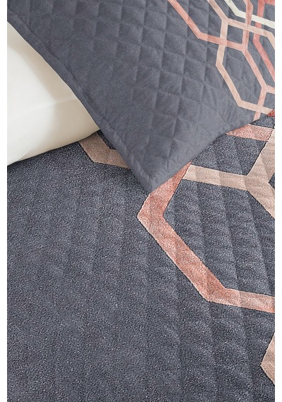 Geometrik Gri Genç Odası Tek Kişilik Pike Takımı-modern Pudra Somon 160x220 Cm Kapitone Yatak Örtüsü Mahmur Duman Kabuğu