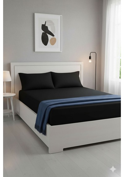 %100 Pamuk Ranforce Premium King Size Lastikli Çarşaf Seti - Siya Siyah