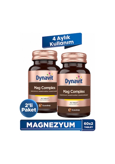 Dynavit Mag Complex 60 Tab X2 200mg Magnezyum Kompleks 3lü Form Malat-sitrat-bisglisinat -kas&kemik&enerji
