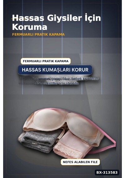 Fermuarlı 40x50 Cm Çamaşır Yıkama Filesi - Hassas Kıyafet Koruma Torbası Bx-313583 Çok renkli
