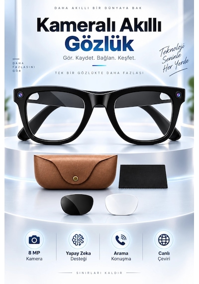 Harvox Yapay Zeka Destekli 8 Mp 1080p Video Sesli Asistan Ve Çeviri Özellikli Akıllı Gözlük