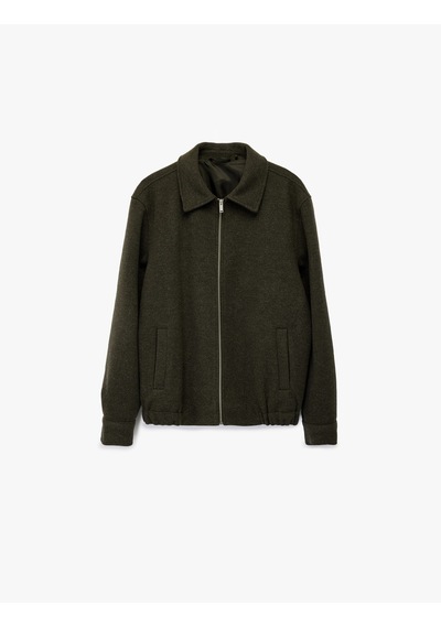 Koton Regular Fit Cepli Gömlek Yaka Fermuarlı Kaşe Ceket Haki 6wam20058hk