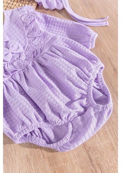 Babymod Güpürlü Şapkalı Kendinden Desenli Kız Bebek Tulum 001